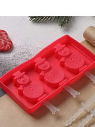 Форма для мороженого, 3 ячейки "Эскимо снеговик"