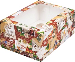 Коробка на 6 капкейков "Новогодние открытки"